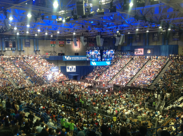 Obama before the crowd.  Photo by Mark Green.