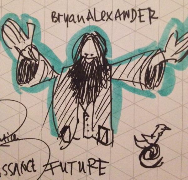 Cartoon of Bryan gesticulating at BETT 2015, by Reitse Sybesma