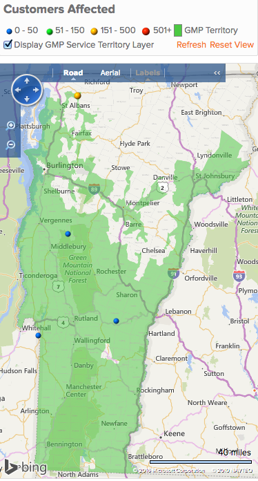 Green Mountain Power outage map 2016 May 29