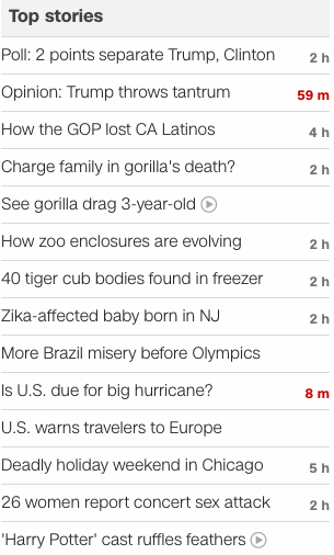 CNN headlines 2016 June 1