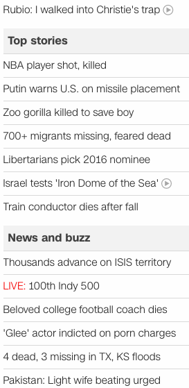 CNN headlines 2016 May 29