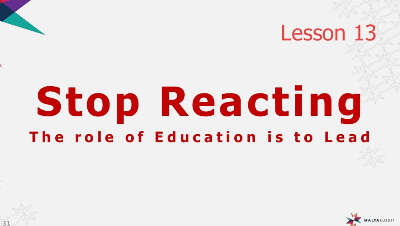 Stop reacting! slide by Anthony Fisher Camilleri