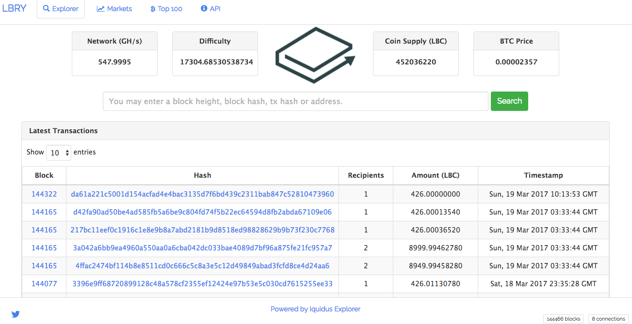 LBRY explorer screenshot