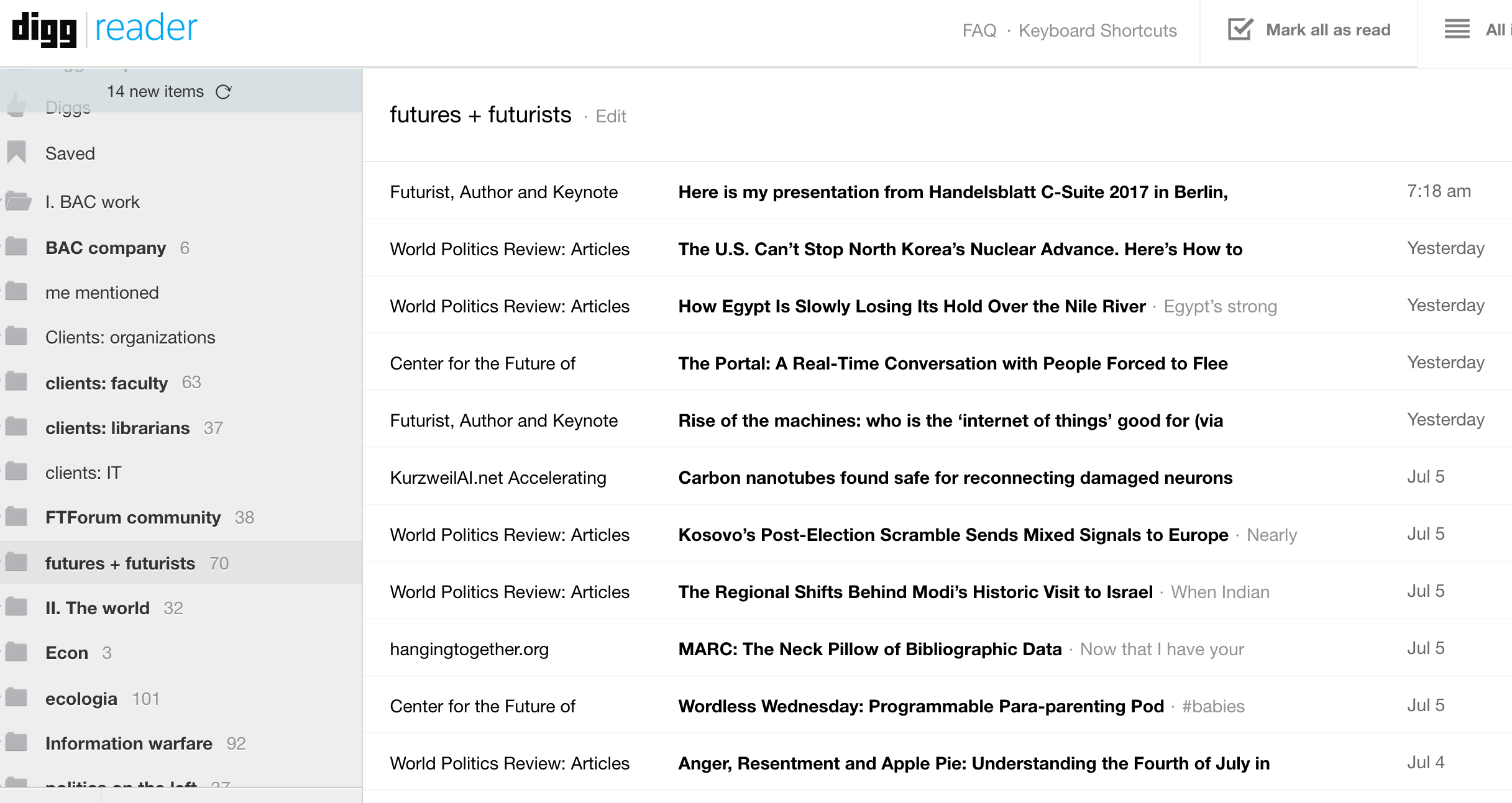 Digg Reader sample screenshot
