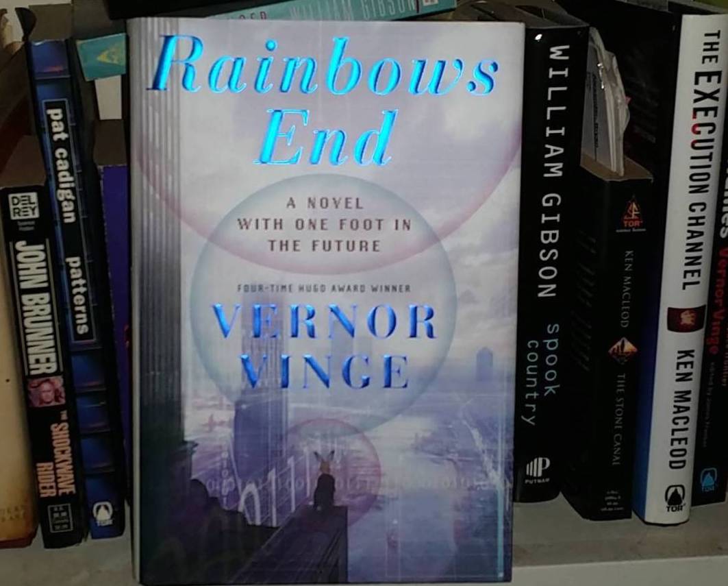 Rainbows End on my bookshelf