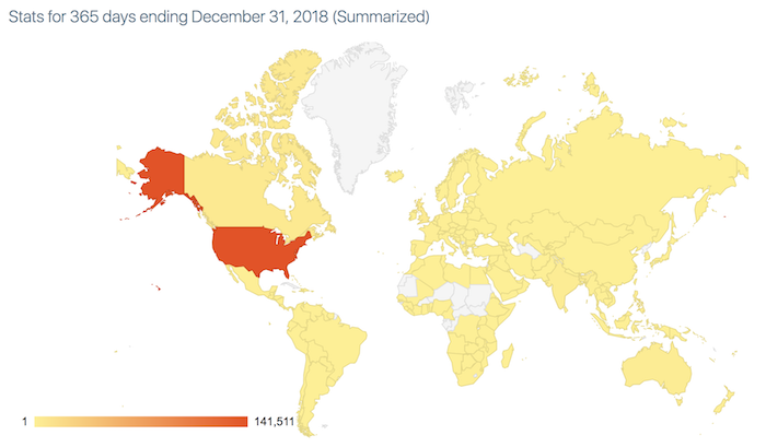 Where blog readers came from worldwide in 2018.