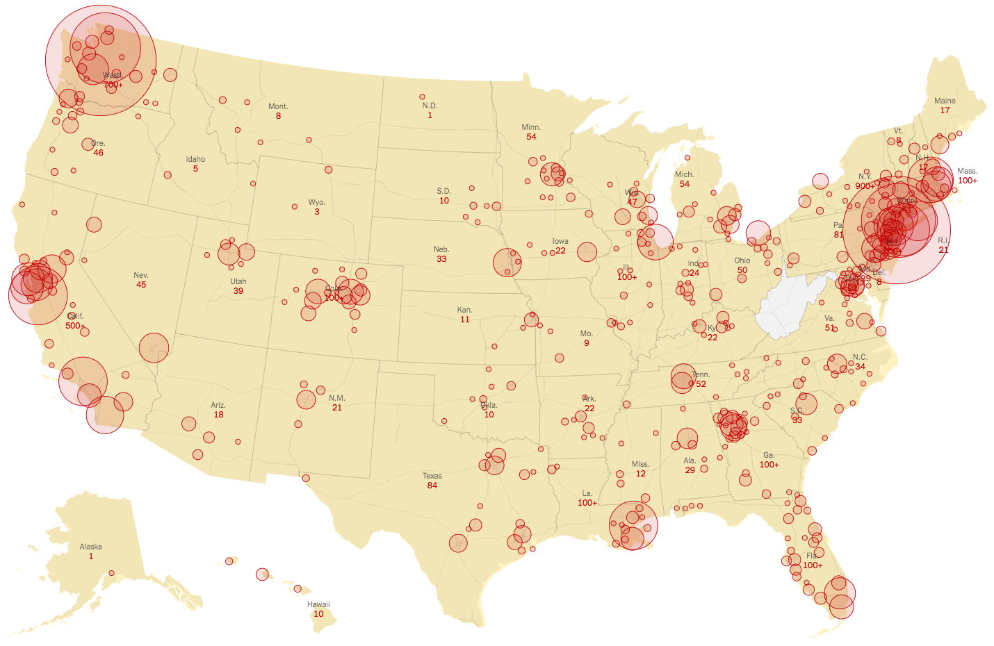 coronavirus US map 2020 March 17 NYTimes