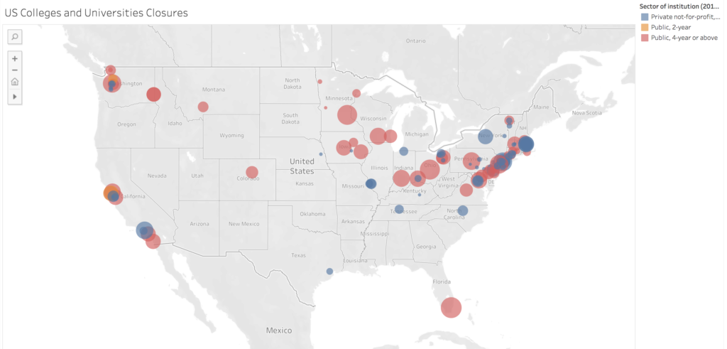 coronavirus map of US campus closures 2020 March 11_Tim Young