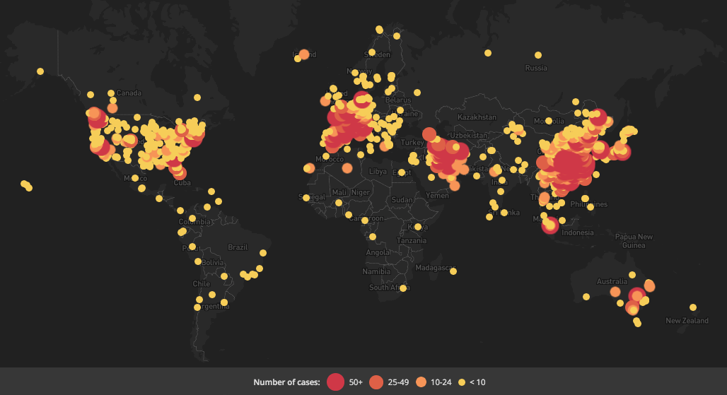 coronavirus world map 2020 March 17 Healthmap