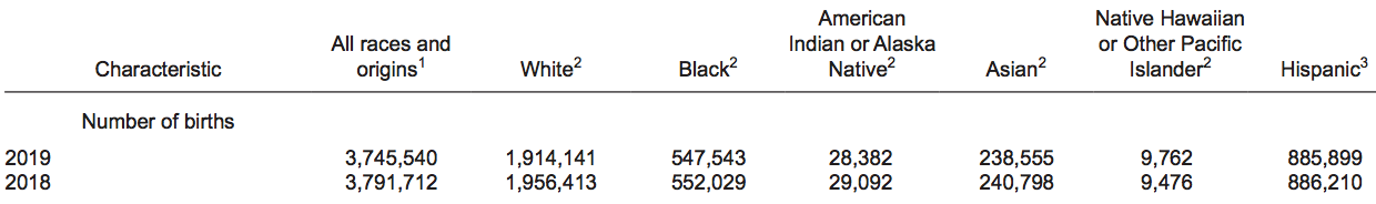 births by race 2018-2019-CDC