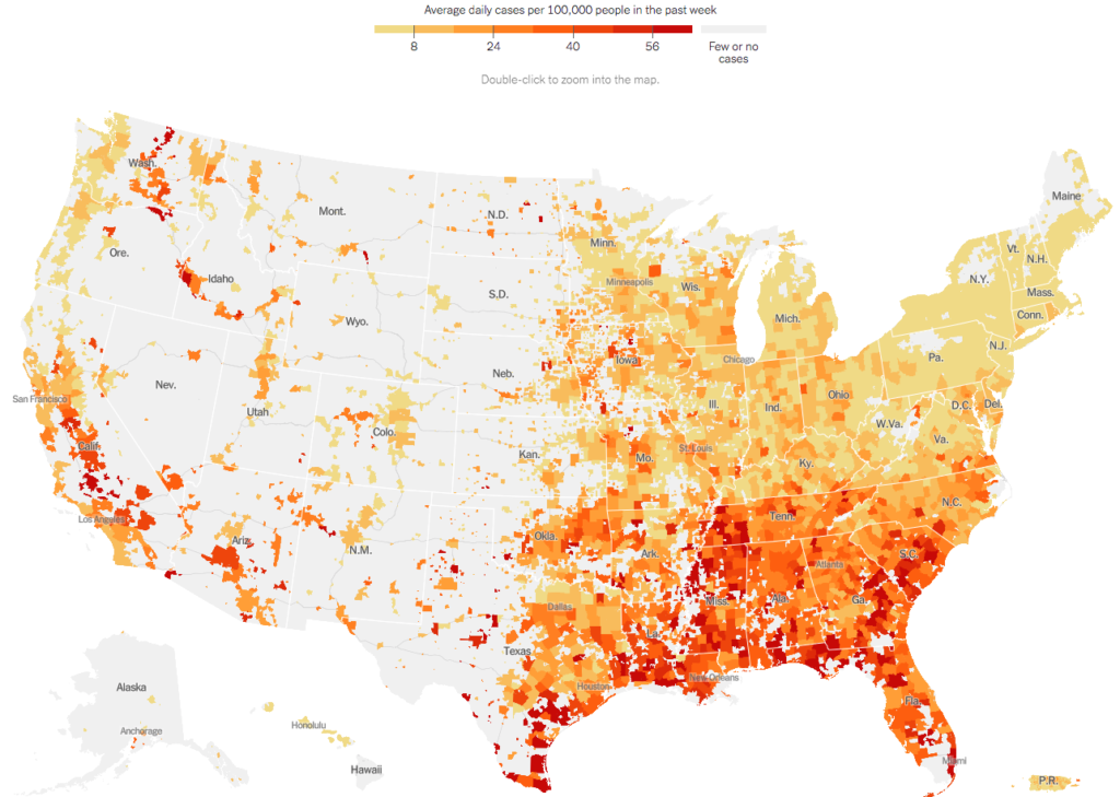 coronavirus spread by US counties 2020 July 31_NYT