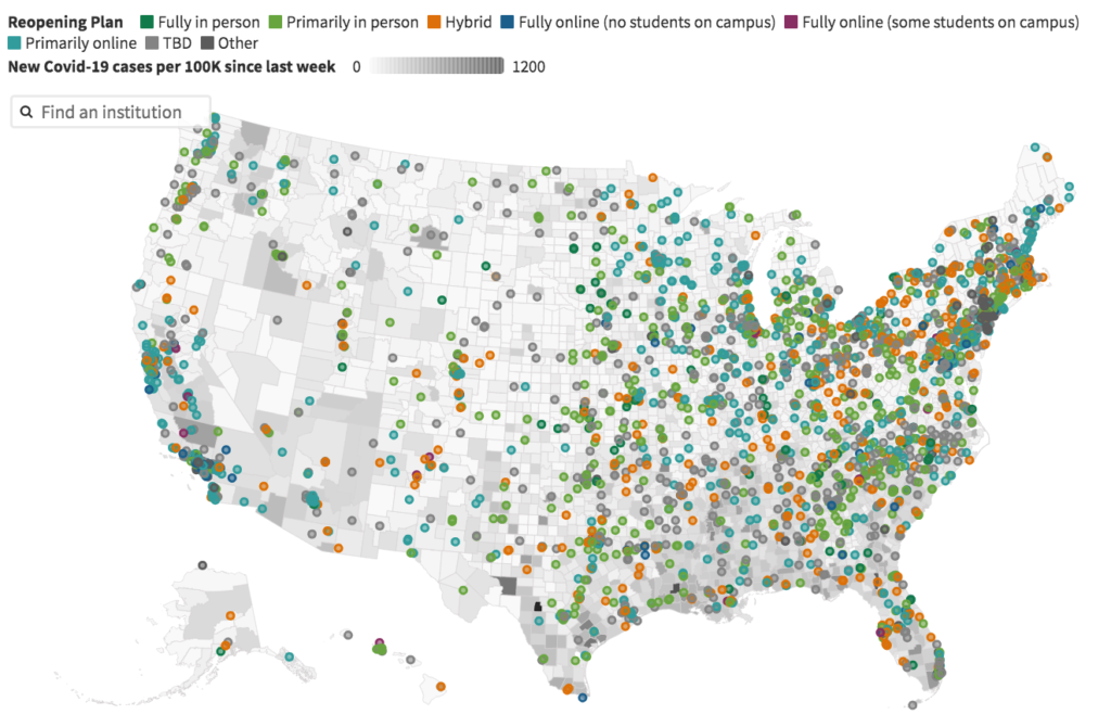 coronavirus fall 2020 college plans -MAP- 2020 July 31_Chronicle