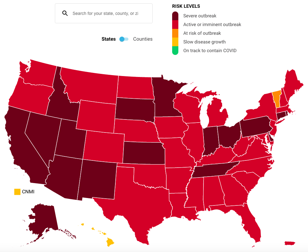 coronavirus US risk levels by state _COVIOD ACtnow_2020 Dec 13