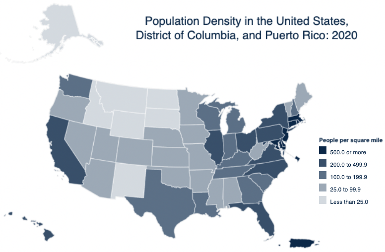 Census US state population density 2020