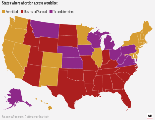 abortion divide of states AP 2022 June