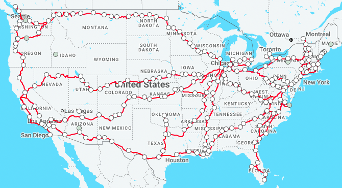 Amtrak US map