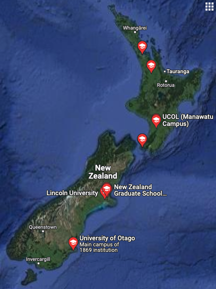 New Zealand universities top level - Google Maps