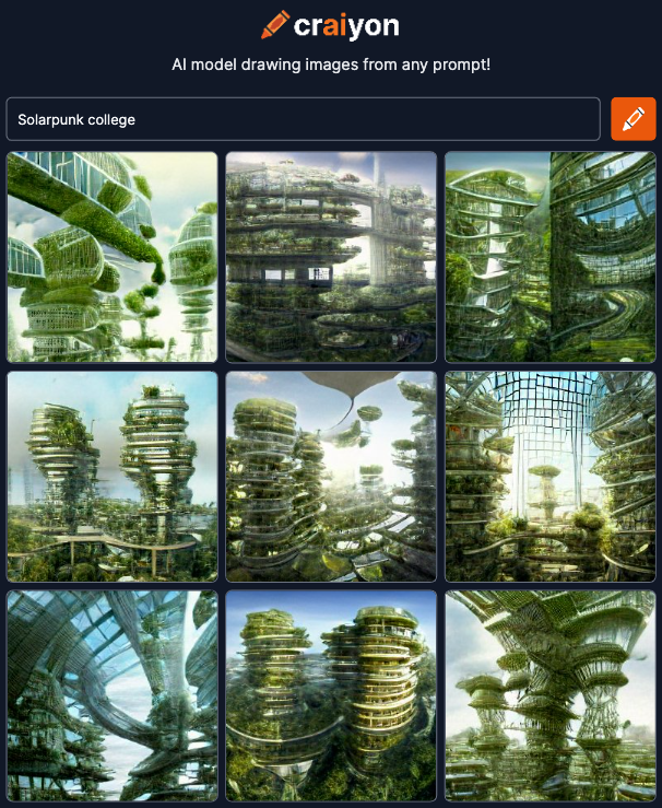 Solarpunk college, imagined by craiyon