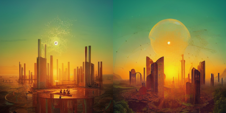 BryanAlexander_Solarpunk_university_2 pix big sky and buildings _Midjourney