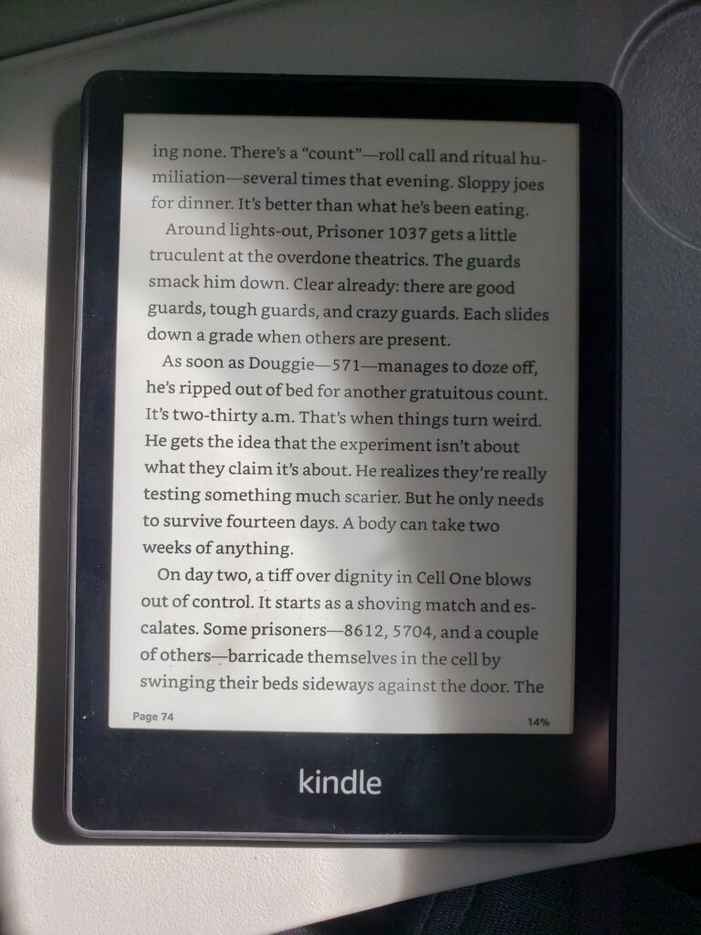 Kindle ereader_reading Richard Powers Overstory_light and shadow both