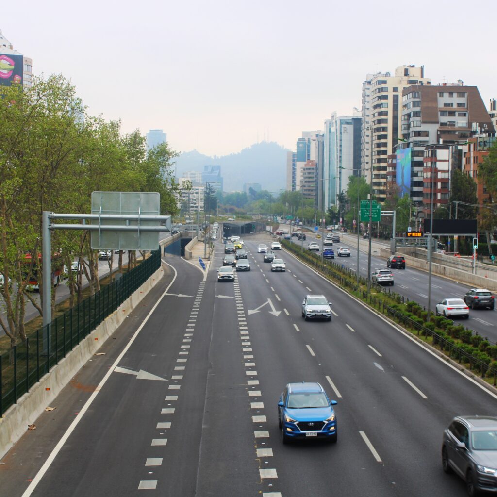 Santiago Chile street with foggy horizon