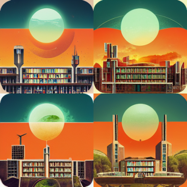 Solarpunk_university_4 pix books motif_JohMag23_Midjourney