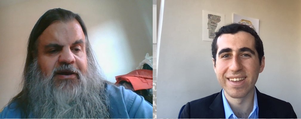 Future Trends Forum screenshot with myself and guest Benjy Renton; created by_Roxann Riskin