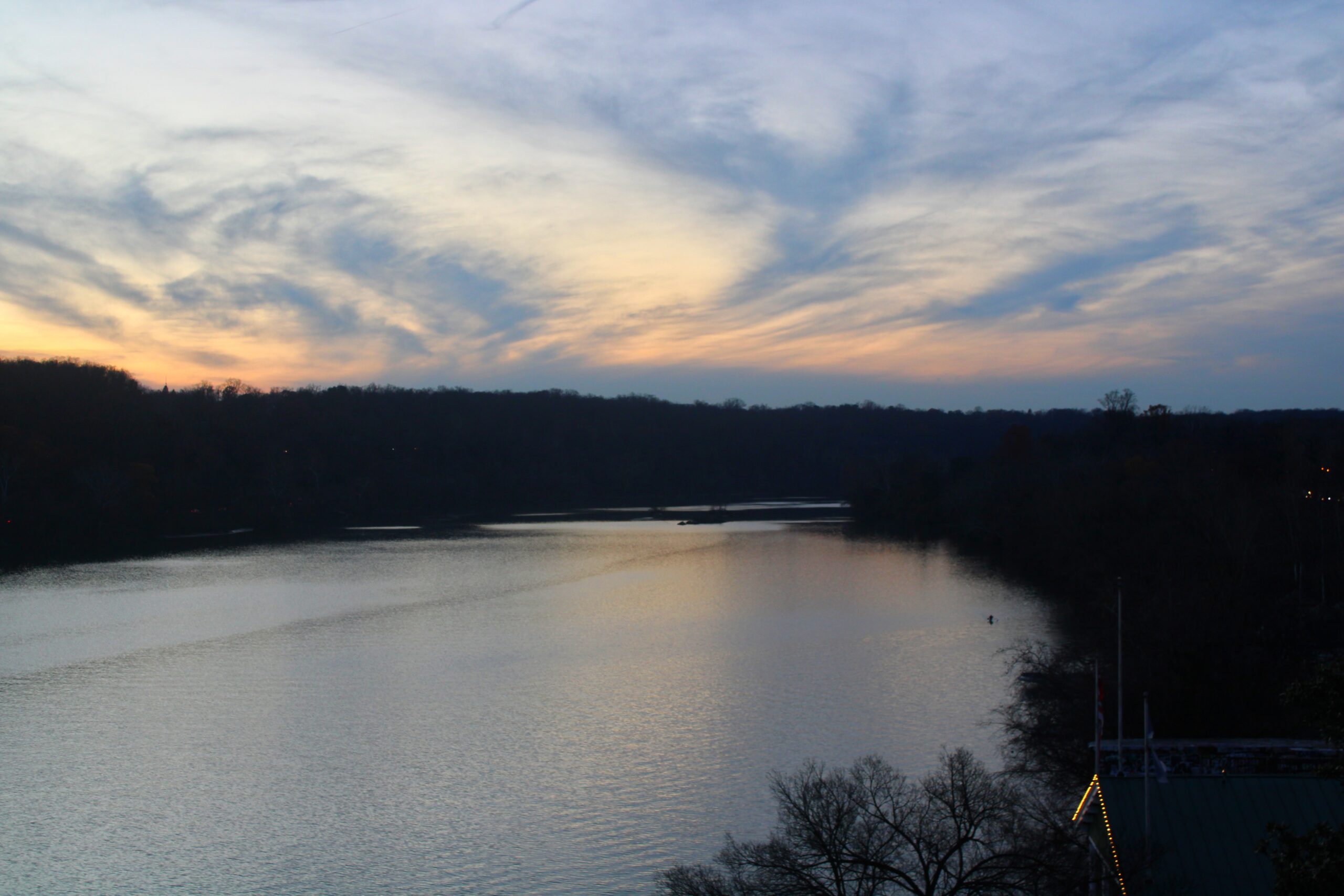 The Potomac River just after sunset, seen from the Key Bridge.