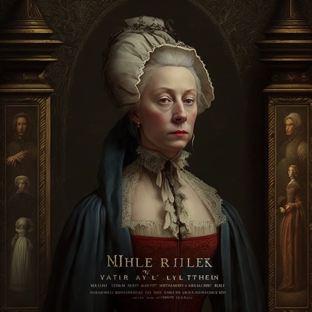 a movie poster for an 18th century Gothic novel starring Helen Mirren, directed by Stanley Kubrick: created by Midjourney