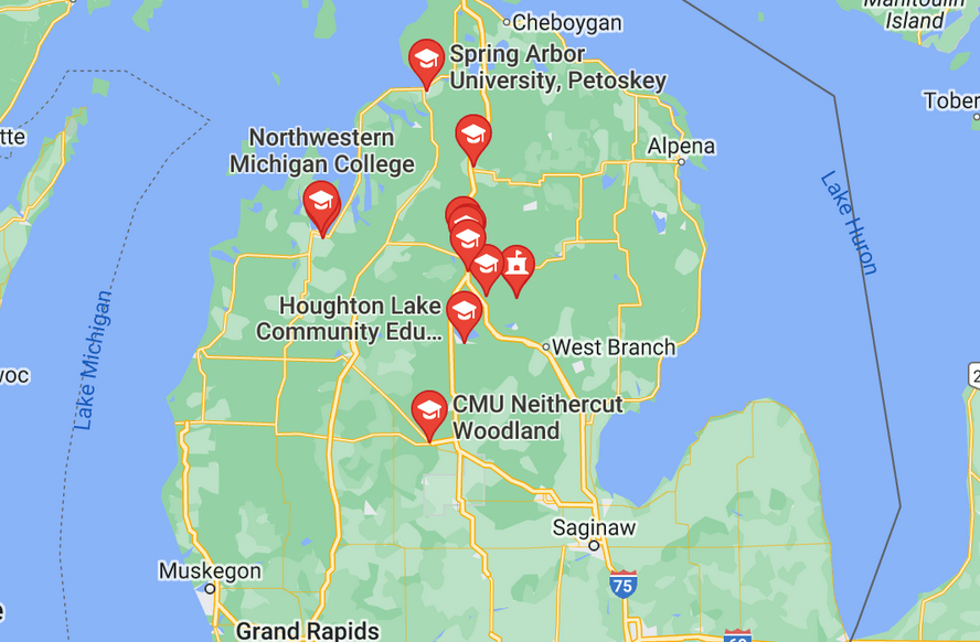 northern Michigan colleges and universities near Grayling fire_2023 June 4