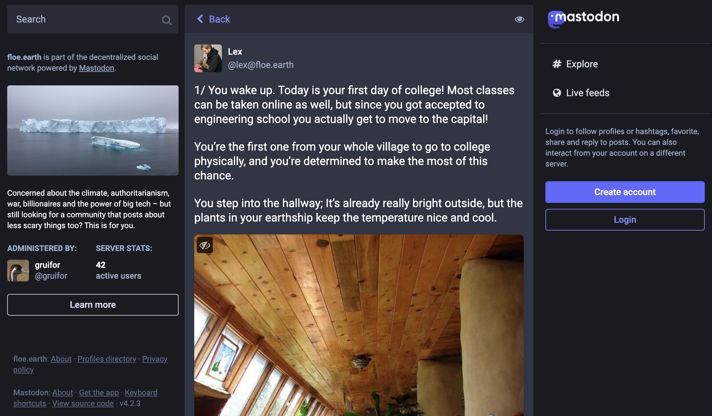 Mastodon Lex solarpunk university thread start including the whole server interface