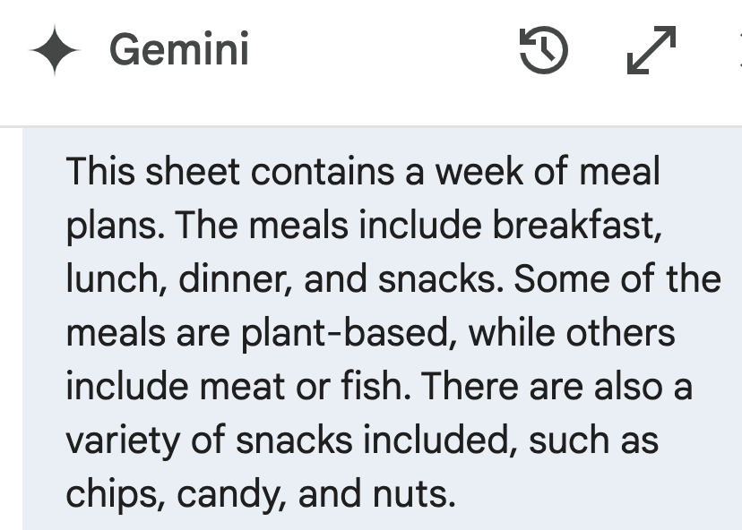 Gemini summarizes my eating Google Sheet