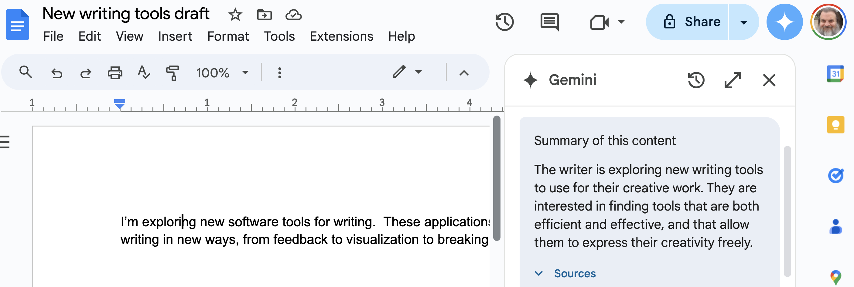 Google Doc Gemini summary
