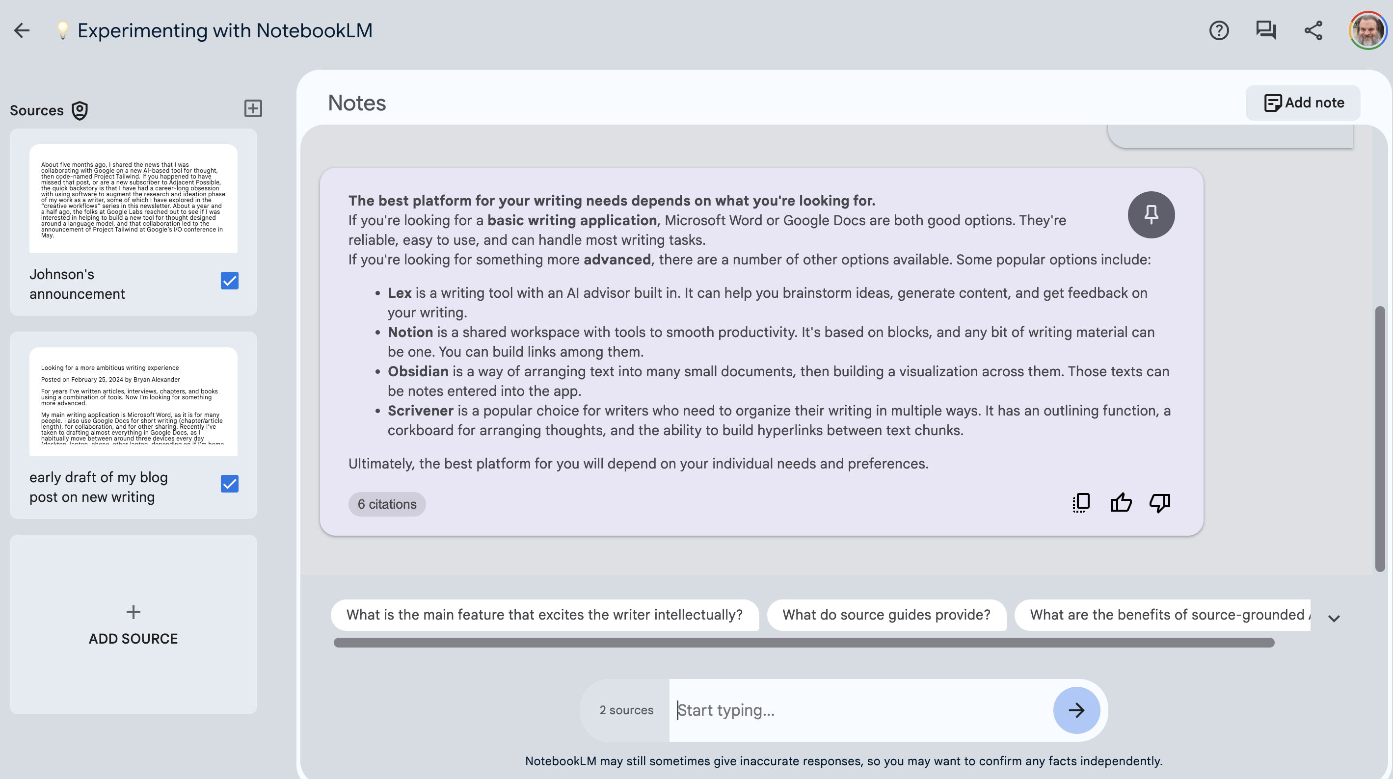 NotebookLM sample screenshot