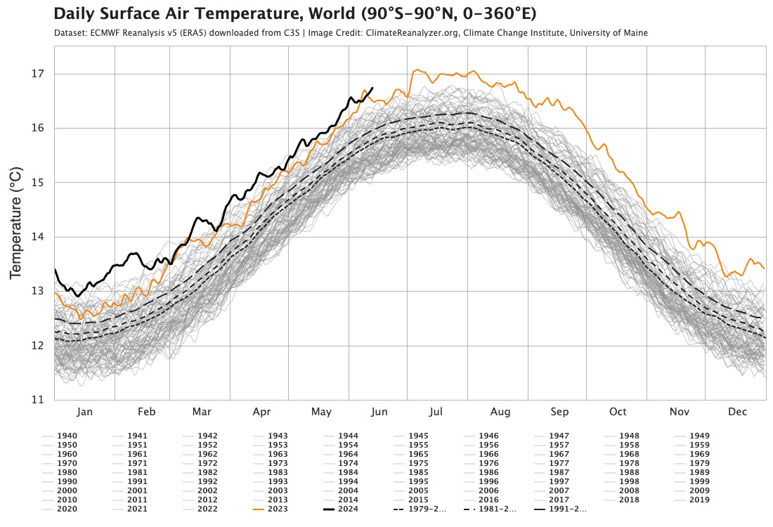 world surface temperature 2024 June 19
